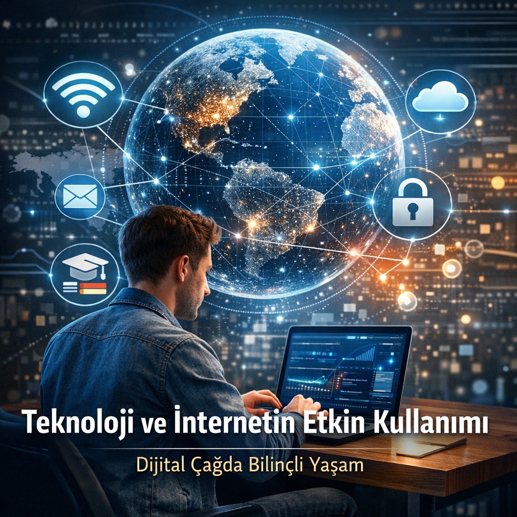 Modern d&uuml;nyada teknoloji ve internet kullanımı, dijital bağlantılar ve bilgisayar &uuml;zerinden bilgiye erişim